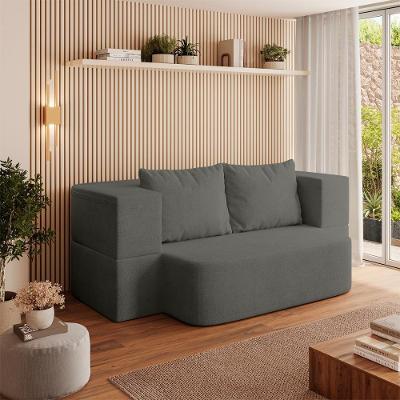Sofá Cama Puff Modular Sofá Cama Duo 3 Lugares 190cm Grafite Boucle Balaqui Decor