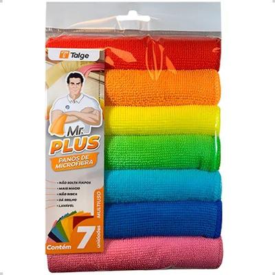Kit 7 Panos de Microfibra Multiuso Mr. Plus para Limpeza Geral 30x30cm Talge