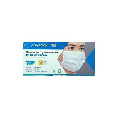 Máscara Tripla Camada Antibacteriana Prevemax Adulto Branco com Elástico e Ajuste Nasal