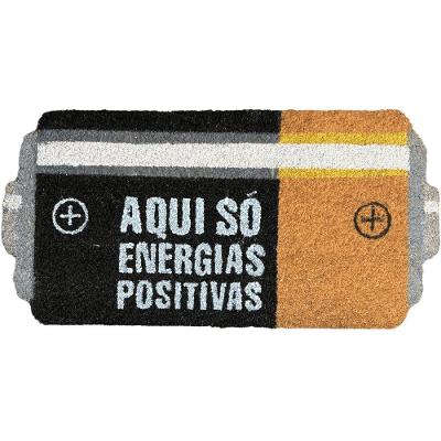 Tapete Energias Positivas 30cm X 60cm Fibra de Coco Retangular Marrom em Casa Tem