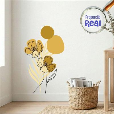 Adesivo de Parede Floral Boho Amarelo Estilo Nórdico 50x90 Vinil Autoadesivo Fosco