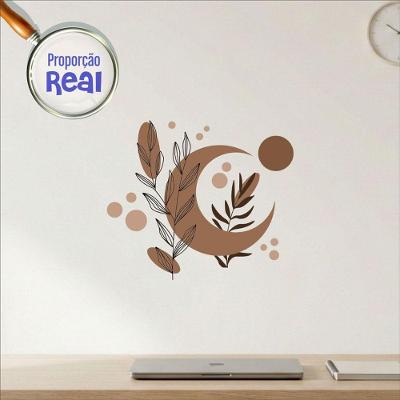 Adesivo de Parede Boho Floral Mod 05 Minimalista Marrom 45x38 Vinil Fosco Preciso Decor