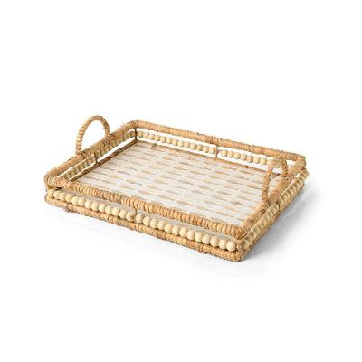 Bandeja Fiber Wood Fish Retangular em Madeira Conchas e Grama Marinha para Servir Copa & Cia