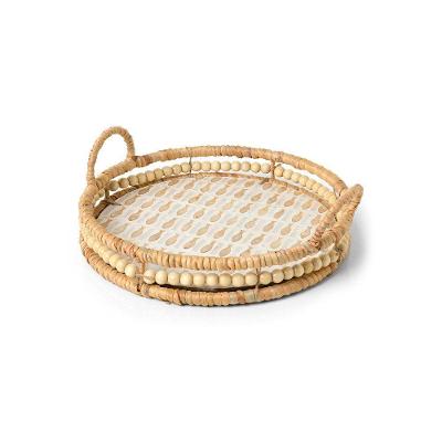 Bandeja Fiber Wood Fish Circular em Madeira Conchas e Grama Marinha para Decorar Copa & Cia