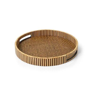 Bandeja Circular Bamboo Nature para Servir em Bambu Peça Artesanal Copa & Cia