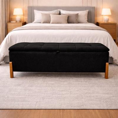 Banco Recamier Baú Cristal 150cm Casal Veludo Estrutura em Madeira Preto Sofatec