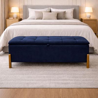 Banco Recamier Baú Cristal 150cm Casal Veludo Estrutura em Madeira Azul Sofatec