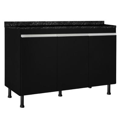 Balcão para Pia Smart 3 Portas MDF 120cm Preto com Puxador Alumínio Be Smart