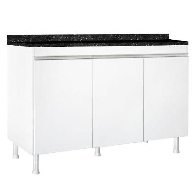 Balcão para Pia Smart 3 Portas MDF 120cm Branco MP Alumínio para Cozinha