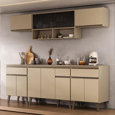 Armário de Cozinha Completa Atlanta Smart 6 Módulos Amêndoa Móveis Carraro