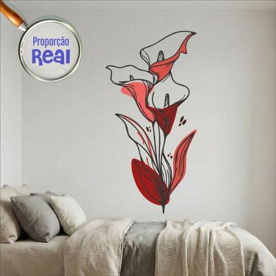 Adesivo de Parede Floral Boho Mod.04 Minimalista Vermelho Vinil Preciso Decor
