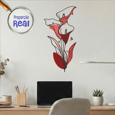 Adesivo de Parede Floral Boho Mod.04 Minimalista Vermelho Vinil Autoadesivo Preciso Decor