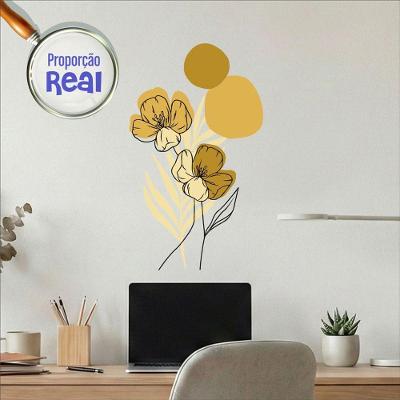 Adesivo de Parede Floral Boho Amarelo Estilo Nórdico 35x60 Vinil Autoadesivo Fosco
