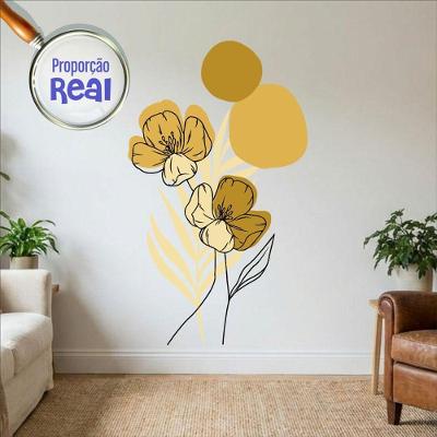Adesivo de Parede Floral Boho Amarelo Estilo Nórdico 88x150 Vinil Autoadesivo Fosco