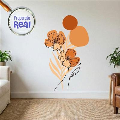 Adesivo de Parede Floral Boho Laranja Estilo Nórdico 70x120 Vinil Autoadesivo Fosco