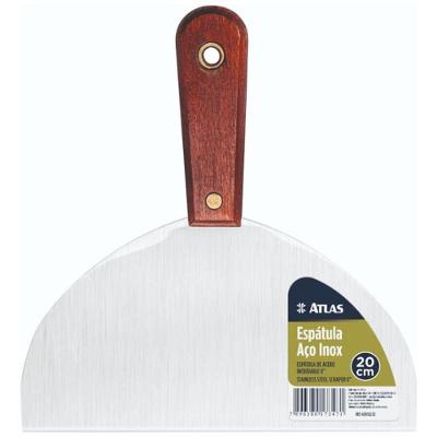 Espátula de Aço Inox 20cm para Gesso e Massa com Cabo de Madeira Inox Atlas