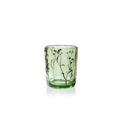 Copo Ramos Verde 300ML em Vidro Artesanal com Folhas Naturais para Mesa Copa & Cia