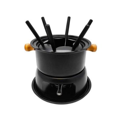 Conjunto de Fondue 11 Peças 1,7L para 6 Pessoas Metal Madeira e Plástico Preto Top Rio Comercial