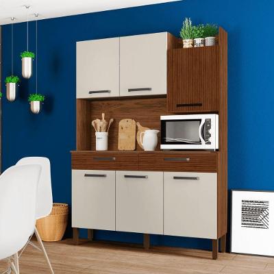 Conjunto de Cozinha Torino 6 Portas 2 Gavetas MDP Ripado Off Nogueira