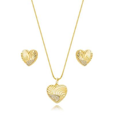 Conjunto Colar e Brincos Coração Atraktiva Jóias Semijoia Banhada a Ouro 18k Dourado