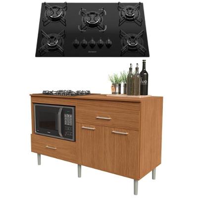 Conjunto Armário para Cooktop Turim 2 Portas MDF-MDP 140cm Marrom Movelove