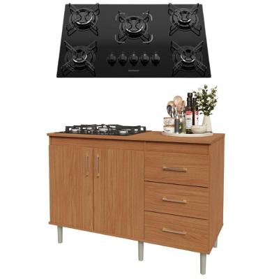 Conjunto Balcão para Cooktop Turim 2 Portas 3 Gavetas Mdf-mdp 120cm Marrom Movelove
