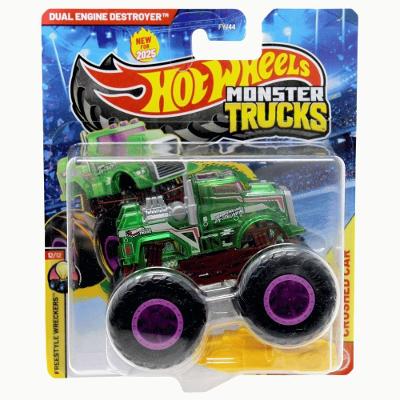 Carrinho Miniatura Monster Truck Dual Engine 1:64 Cinza e Verde Hot Wheels Mattel
