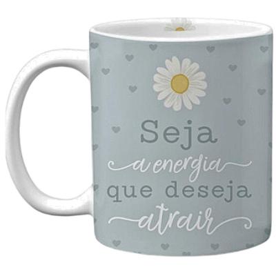 Caneca de Cerâmica Vibe 330ml com Frase Motivacional Verde Clink