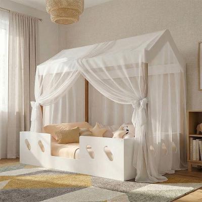 Cama Infantil Montessoriana Casinha Isa com Voal Mosquiteiro em MDF Branco Isa Baby