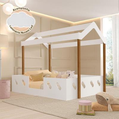 Cama Infantil Montessoriana Casinha Isa com Luminária Nuvem Mdf Branco Isa Baby