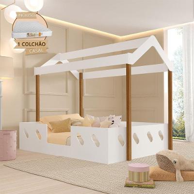 Cama Infantil Montessoriana Casinha Isa com Colchão Casal Mdf Branco Isa Baby