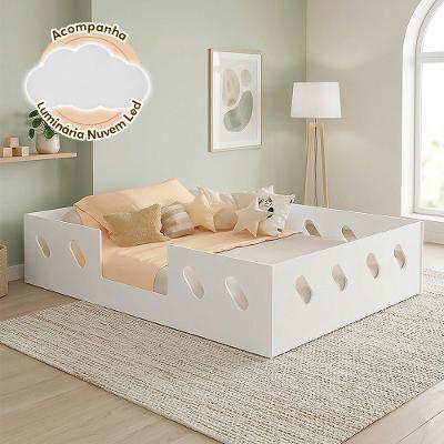 Cama Infantil Casal Helena Montessoriana com Luminária Nuvem Led Usb Mdf Branco