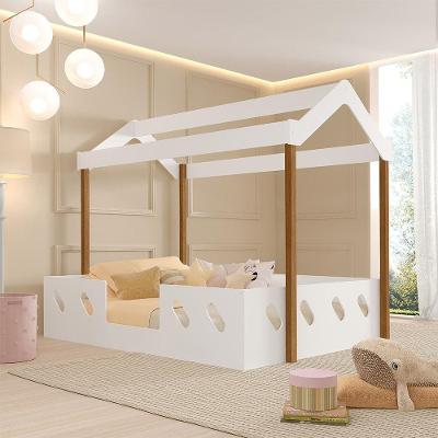 Cama Infantil Montessoriana Casal Casinha Isa em MDF Branco e Mel para Quarto Kids