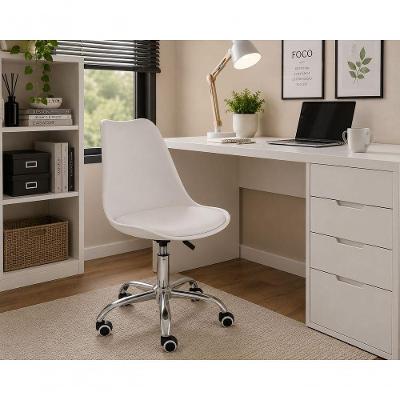 Cadeira Office Saarinen Executiva com Rodízios Revestimento em Couro Sintético Branco Decoreshop