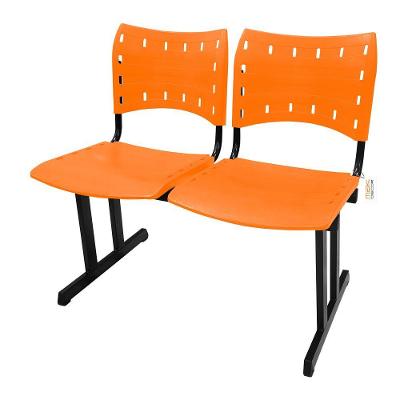 Cadeira Longarina Iso Recepção 2 Lugares Assento Anatômico em Polipropileno Laranja Mak Decor