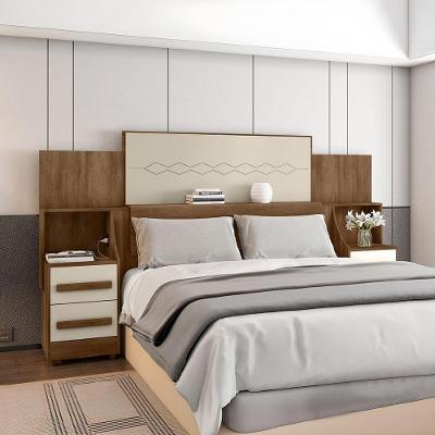 Cabeceira Box Casal Síria com Apoio Lateral em MDF Freijó e Off White RV Móveis