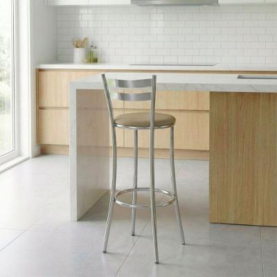 Banqueta Alta para Bistrô Jade Assento em Linho Base Cromada Fixa Fendi Kappesberg