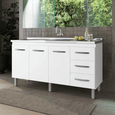 Balcão de Pia de Cozinha 3 Portas 3 Gavetas MDP 158cm Branco Casah