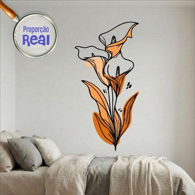 Adesivo de Parede Floral Boho Mod.04 Laranja Estilo Nórdico Vinil Autoadesivo Preciso Decor