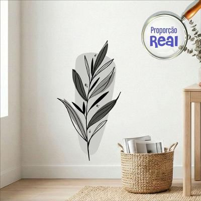 Adesivo de Parede Floral Boho Mod.03 Estilo Nórdico Cinza Vinil Fosco Preciso Decor