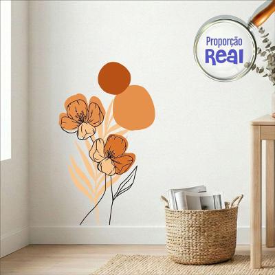 Adesivo de Parede Floral Boho Laranja Estilo Nórdico 50x90 Minimalista Abstrato