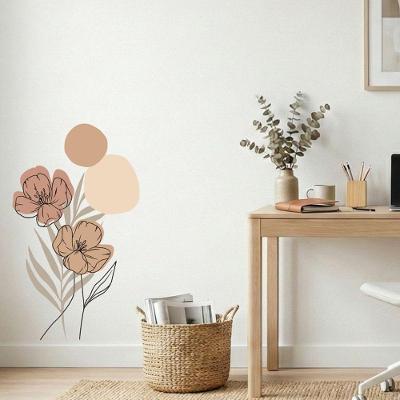 Adesivo de Parede Floral Boho Marrom Estilo Nórdico 50x90 Minimalista Abstrato