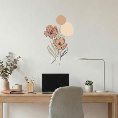 Adesivo de Parede Floral Boho Marrom Estilo Nórdico 35x60 Minimalista Abstrato Lavável