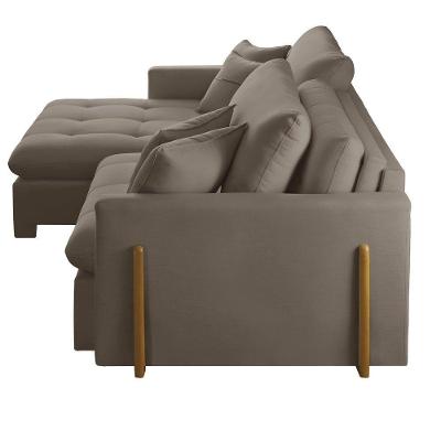 Sofá Cama B002 Retrátil e Reclinável 200cm Veludo Capuccino Meu Sofá Online