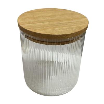 Pote de Vidro Borossilicato Listrado 700ML com Tampa de Bambu Transparente para Cozinha Lehaví