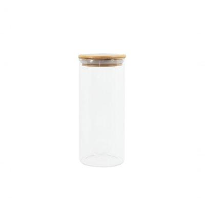 Pote de Mantimentos Pote 800ml de Vidro com Tampa de Bambu Circular 0,8L Desembrulha