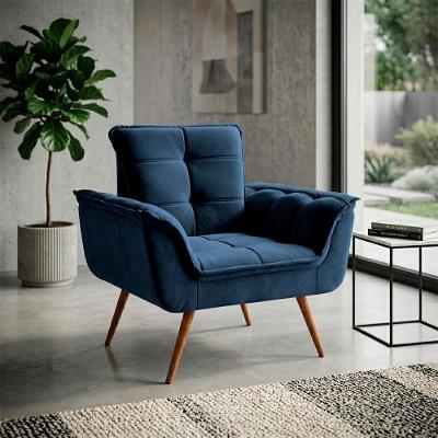 Poltrona Duala Decorativa Veludo Azul com Pés Palito para Sala de Estar King