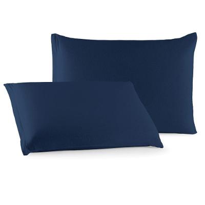 Par de Fronhas Minimal Liso 50x70cm Malha Algodão com Zíper Azul Marinho Clara Luz Decora