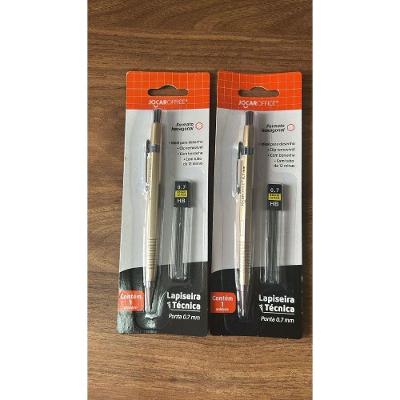 Kit Lapiseira Técnica OEM Jocar Office 0.7mm Hexagonal com Tubo 12 Grafites para Desenho Dourada