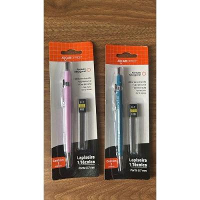Kit Lapiseira Técnica 0.7mm OEM Jocar Office com Tubo 12 Grafites para Desenho Lilás e Azul